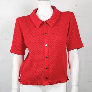 Loft Smocked Ruffled Hem Shirt